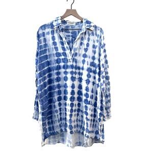 Fauna Couture Blue Tie Dye Shirt Tunic Top Dress Women's Medium Handmade in Bali